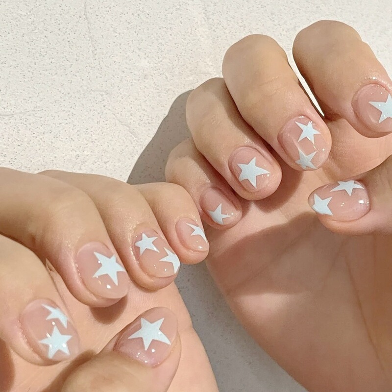 网红五角星美甲贴纸黑白经典纯色镂空星星贴纸DIY带背胶指甲装饰|undefined