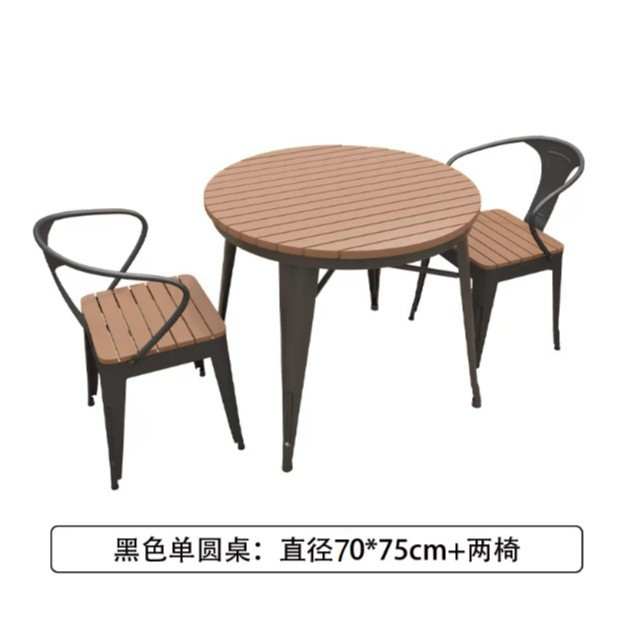 Simple de madera de plástico pequeña mesa redonda al aire libre balcón anti-óxido anti-corrosión al aire libre mesa y silla restaurante Hotel Patio comedor puerta mesa y silla