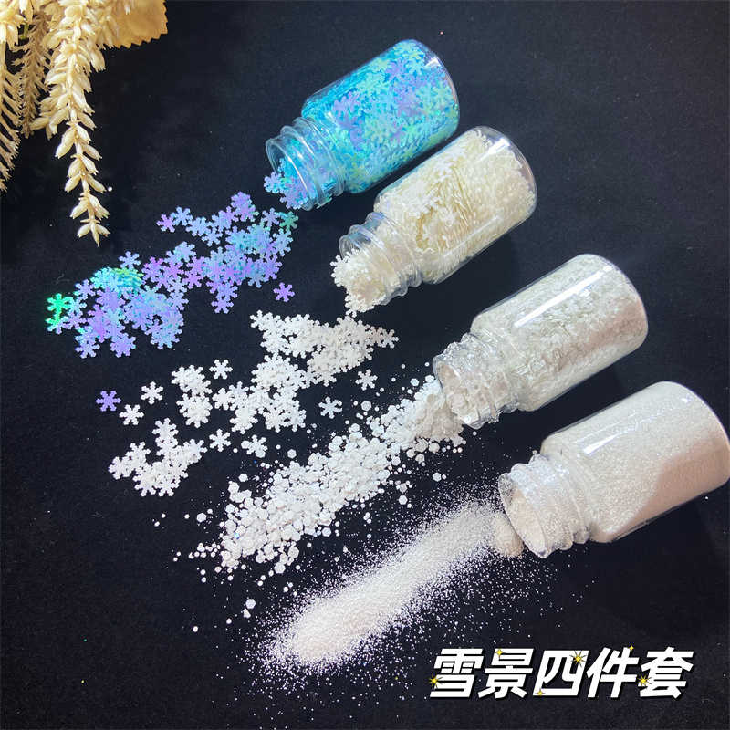 圣诞雪花亮片仿真人造雪景DIY流麻滴胶闪粉瓷白色雪粉闪片
