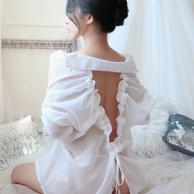Long Night Sex Lingerie Sexy Leaky Back Boyfriend Shirt Perspective Temptation Pajamas Chiffon Shirt plus size 1056 Long Night Sex Lingerie Sexy Leaky Back Boyfriend Shirt Perspective Temptation Pajamas Chiffon Shirt plus size 1056
