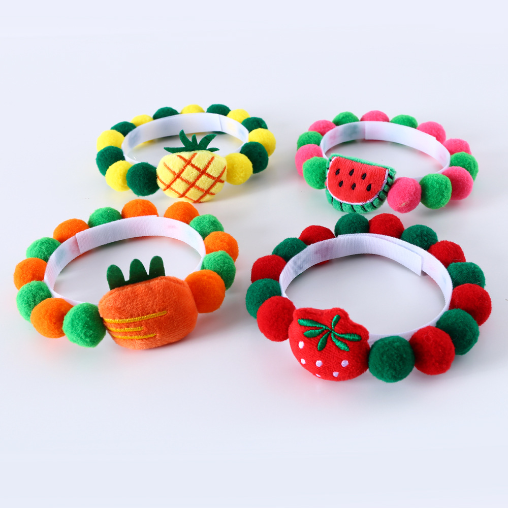 Mascotas gatos perros dibujos animados peluche frutas coloridas bola collar sandía fresa acessorios lindos buckle
