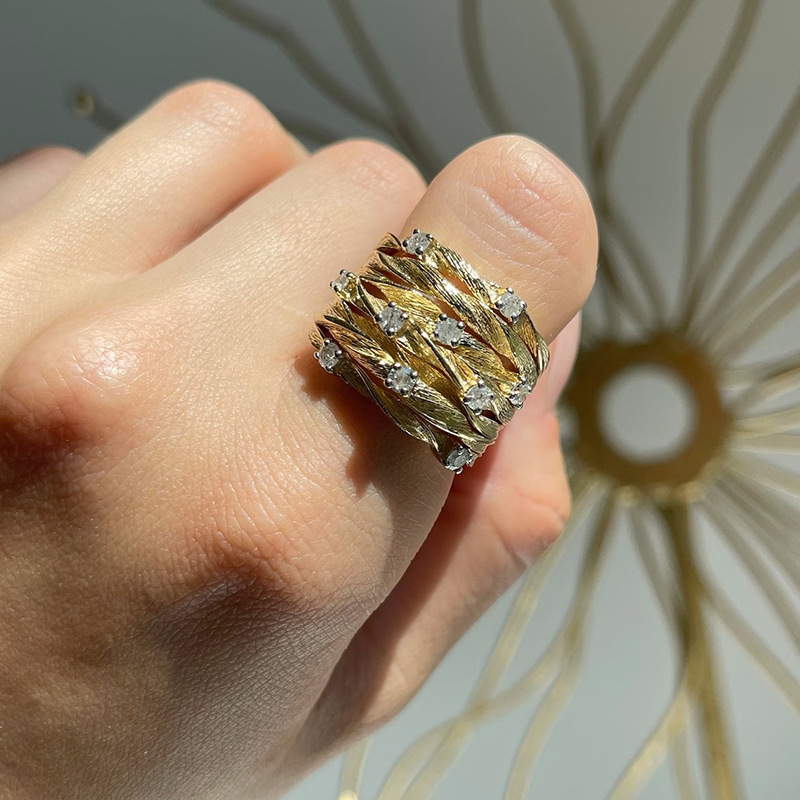 Anello a forma di vite donna oro largo zircone stella nido anello_voghion.com