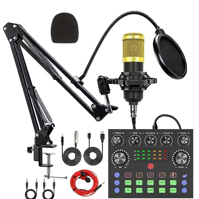 V8S micrófono de tarjeta de sonido de transmisión en vivo en inglés puede ser equipado con bm800 conjunto de voladizo de tarjeta de sonido de transmisión en vivo conjunto completo de TK
