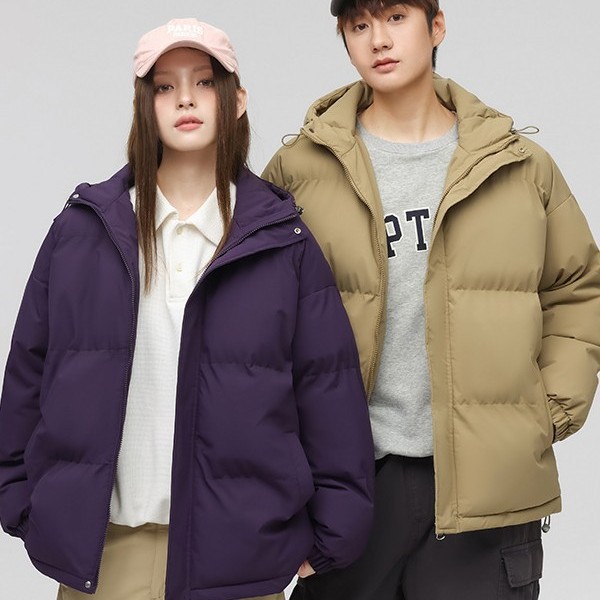 Hooded couple's down cotton jacket for men, new winter model, warm and thickened puffer coat for young and middle-aged, loose fit, large size, with fleece lining