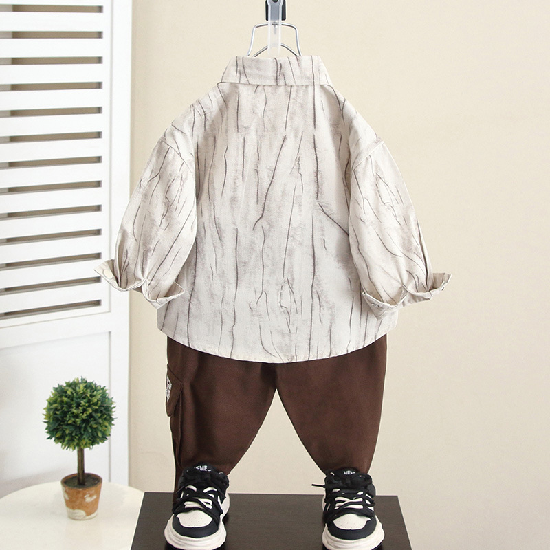 5995 Traje casual de otoño para niños Camisa de manga larga fresca y atractiva de dos piezas 2024 New Boy Spring and Autumn Tide