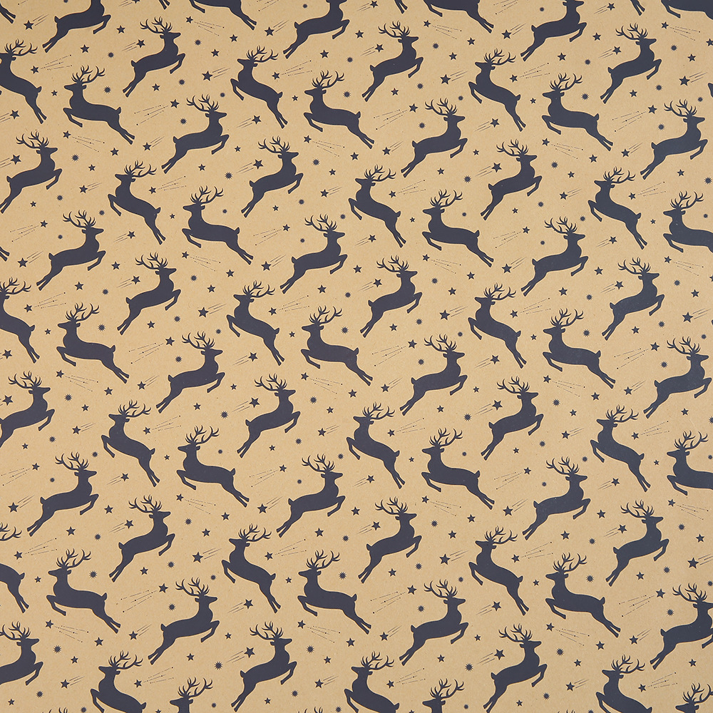 Nuevo papel de embalaje kraft de Navidad retro, papel de embalaje de regalo de nieve de alce, papel de embalaje de Nochebuena