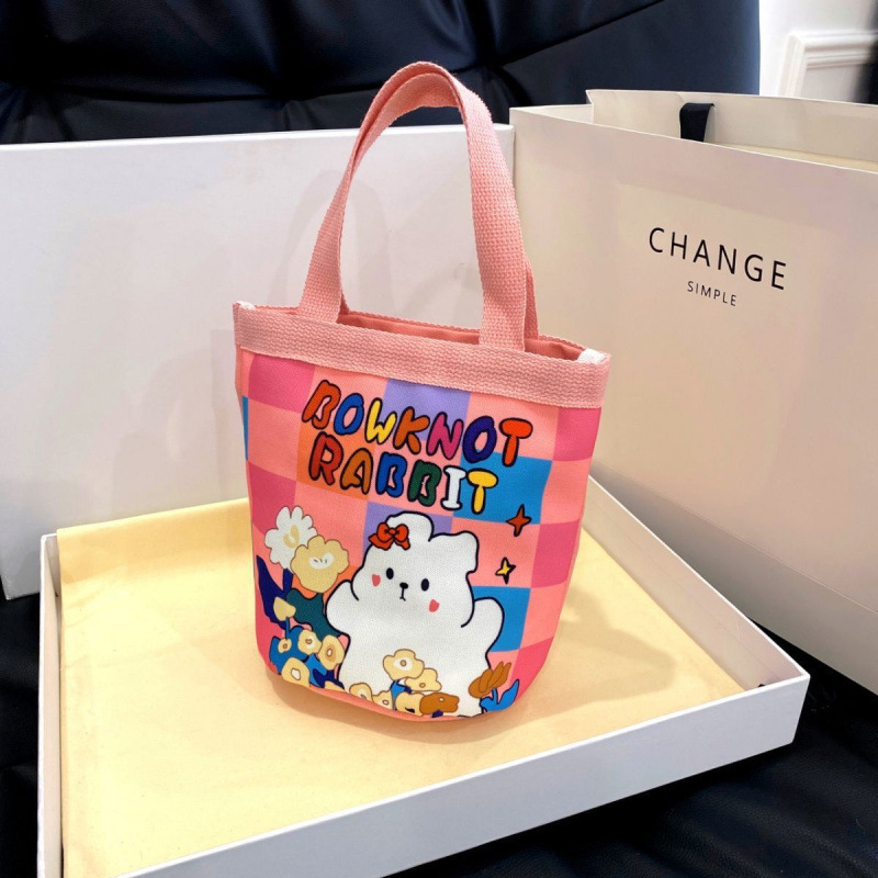 かわいいイラストバケツポータブル韓国風ガールハートママランチバッグ仕事用小さなバッグ子供っぽい落書きキャンバスバッグ|undefined