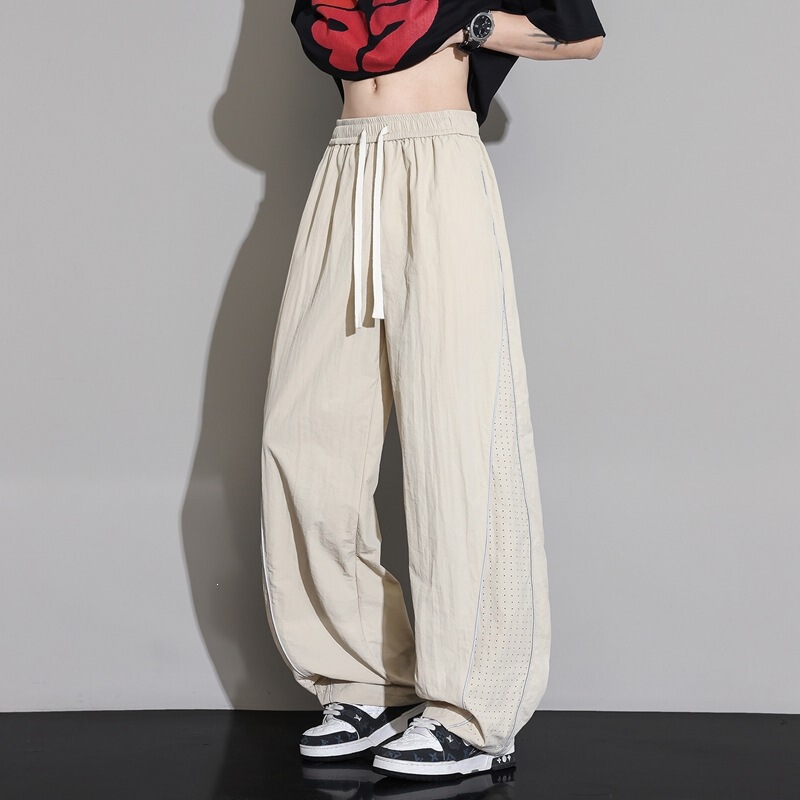 Summer new men's thin quick-dry pants, ice silk casual pants with breathable mesh and reflective strip design Summer new men's thin quick-dry pants, ice silk casual pants with breathable mesh and reflective strip design