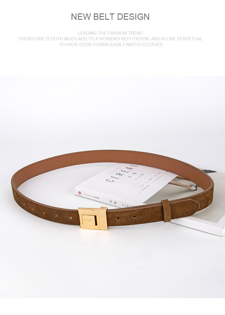 Solid Color Pattern Retro Classic Style Solid Color Two-Layer Cowhide Alloy Leather Plating Women's Leather Belts