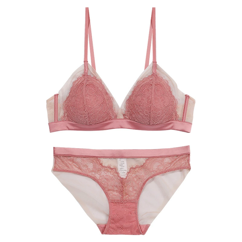 Wireless bra, lace set, push up bra, summer breathable underwear, french style