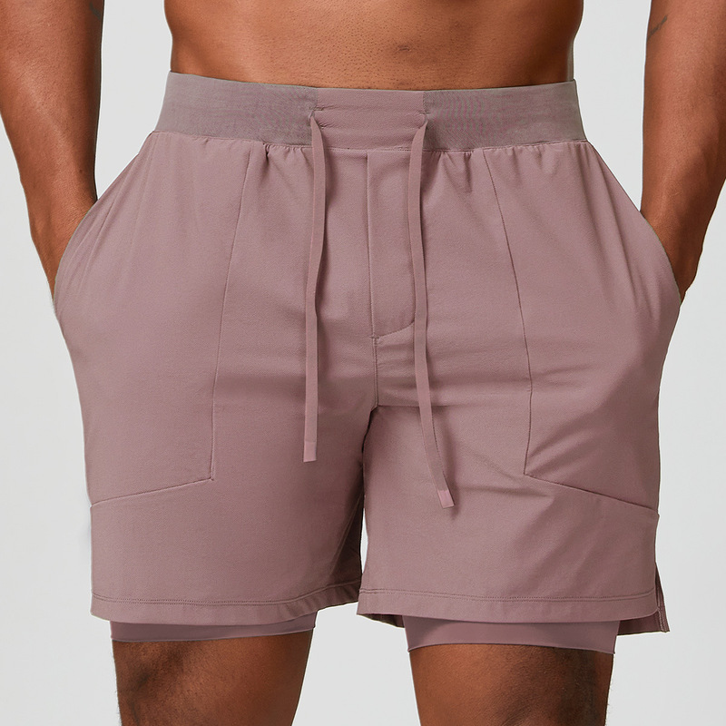 Cross-Border Men's Skin-Friendly Breathable Quick-Drying Sports and Leisure Double-Layer Shorts American Fitness Basketball Quarter Pants 1189