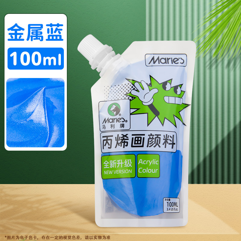 Pintura acrílica Marley en bolsa, paquete de recarga de 100 ml, juego de acrílico sin formaldehído para estudiantes de arte, graffiti, resistente al agua