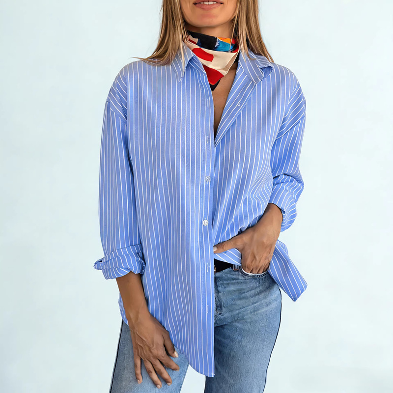 European and American Cross-Border Striped Satin Shirt for Women, Loose Long-Sleeve Fashion Versatile Top European and American Cross-Border Striped Satin Shirt for Women, Loose Long-Sleeve Fashion Versatile Top