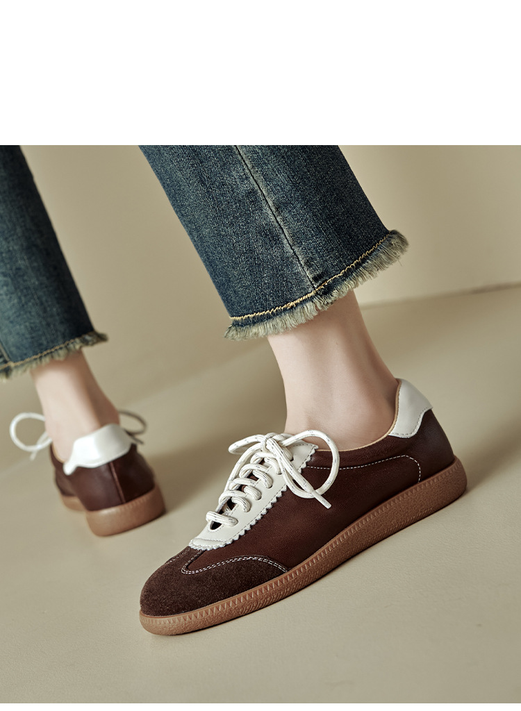 Giày sneaker nữ phối màu dây buộc đế phẳng phong cách thể thao — màu nâu chi tiết 15