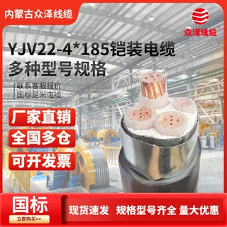 众泽 铠装ZR-YJV22-0.6/1KV电线电缆四芯4*185低压阻燃地埋国标