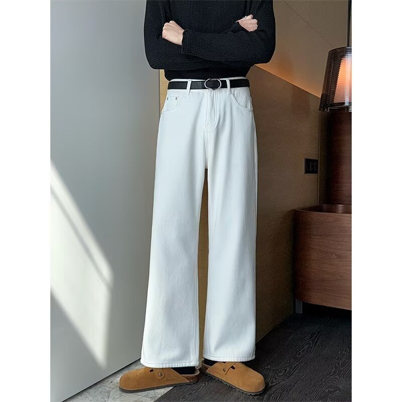 American-style White Wide-leg Jeans Men's Loose All-match Korean-style Straight-leg Pants Internet Popular Trousers Handsome Casual American-style White Wide-leg Jeans Men's Loose All-match Korean-style Straight-leg Pants Internet Popular Trousers Handsome Casual