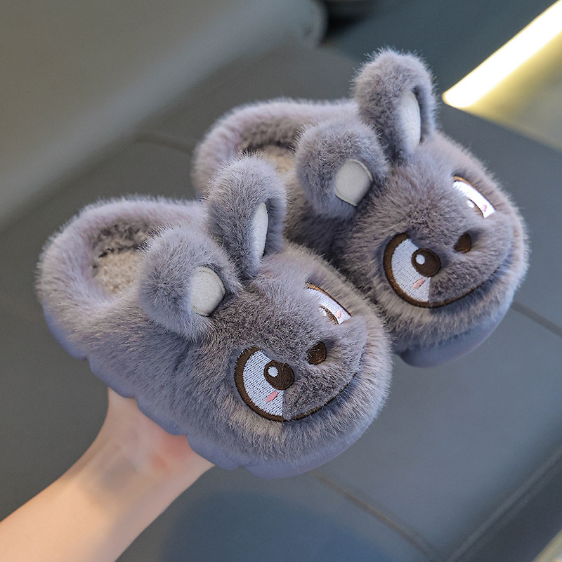 Otoño y invierno zapatillas de algodón para niños, niños y niñas, zapatos de algodón cálidos y peludos para padres e hijos, conejos, bolsas para bebés, zapatos de talón de algodón