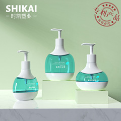 现货300/400/500mlPET透明扁形按压式沐浴露瓶洗发水身体乳分装瓶