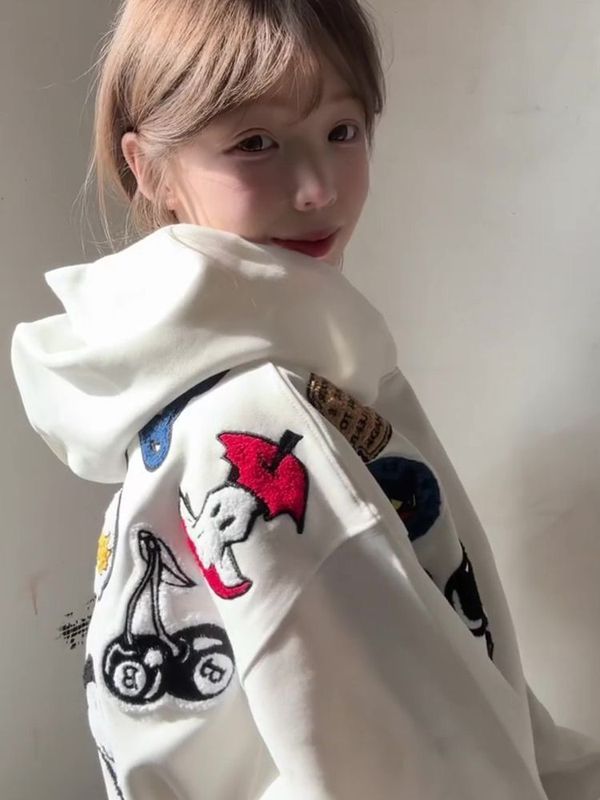 美式oversize高街刺绣连帽卫衣女春秋2025新款潮牌情侣慵懒风外套|undefined
