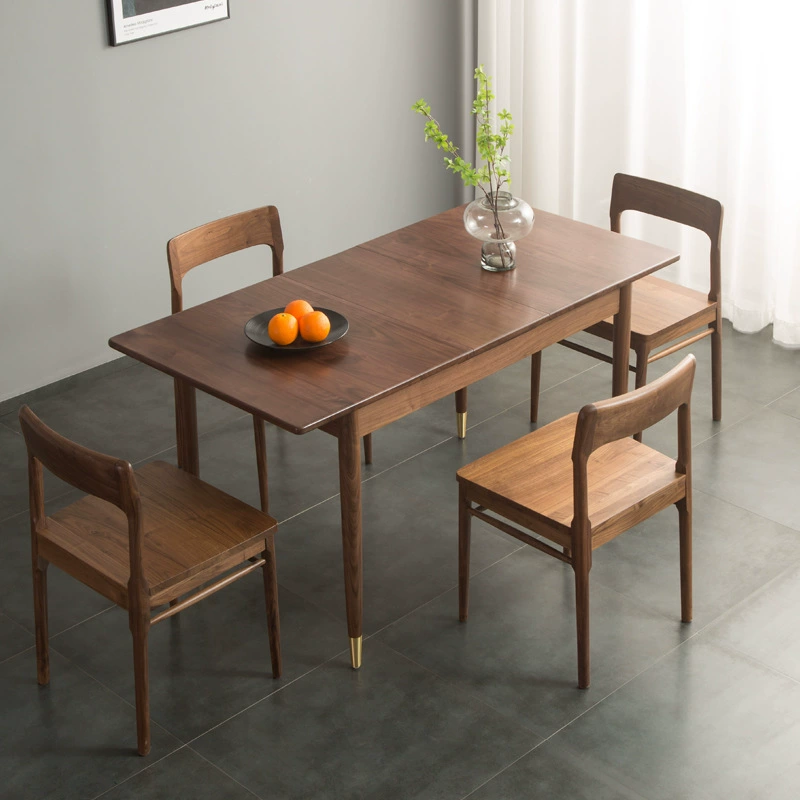 Выдвижной обеденный стол из цельного дерева в скандинавском стиле Орех Современный простой формы обеденный стол и стул Комбинированный бревенчатый складной обеденный стол в японском стиле