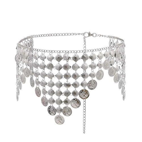 Cross-border new tassel waist ornaments irregular coin alloy sexy waist chain belly dance clothing accessories wholesale
