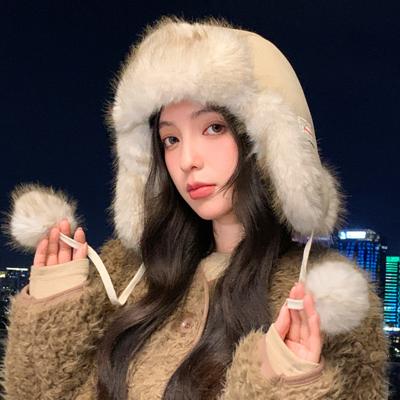 冬季帽子女款户外骑行防风包头帽护耳加厚加绒雷锋帽显脸小保暖帽|undefined