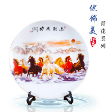 景德镇陶瓷新中式手绘粉彩马到成功圆盘挂瓷盘系列玄关摆件可制定