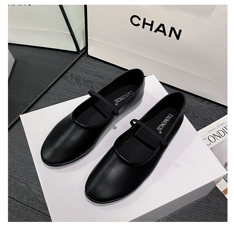 Giày Mary Jane nữ mũi tròn dây đeo mảnh đế bệt gót thấp 1–3 cm — Màu trắng sữa, Màu đen chi tiết 23