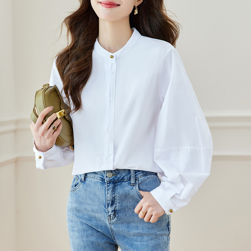 K Blue Striped Shirt, Women's Long Sleeved New Round Neck Top, Fashionable And Versatile, Loose And Slimming Shirt_ecoleips.com