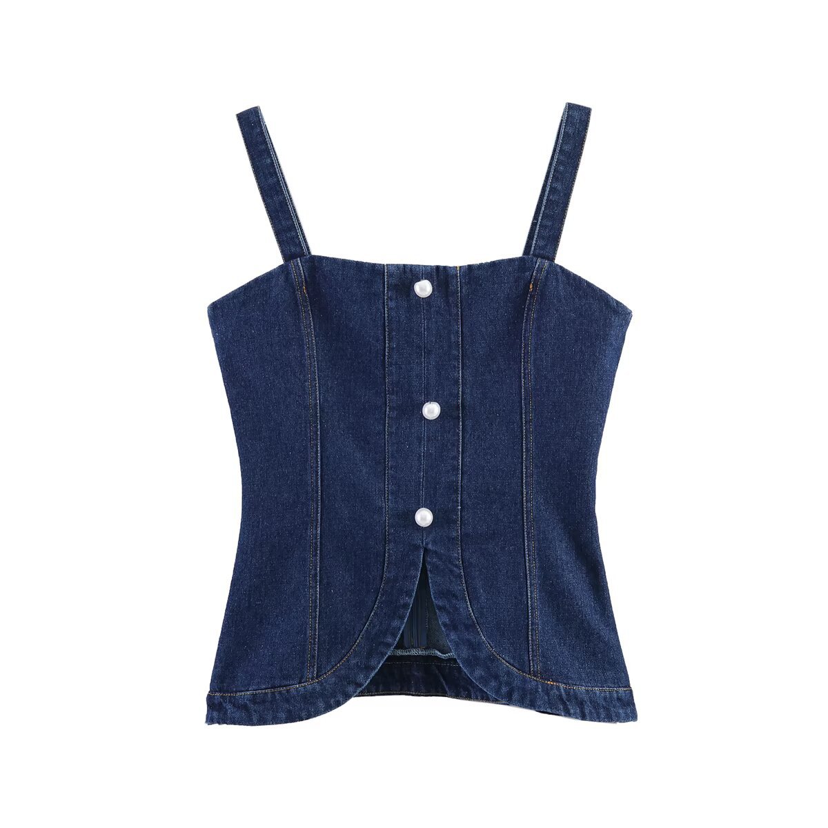 Myst & Za mujer 2026 verano nuevo retro vaquín de color contraste cuello cuadrado vestir chaleco de cabina caliente image 6