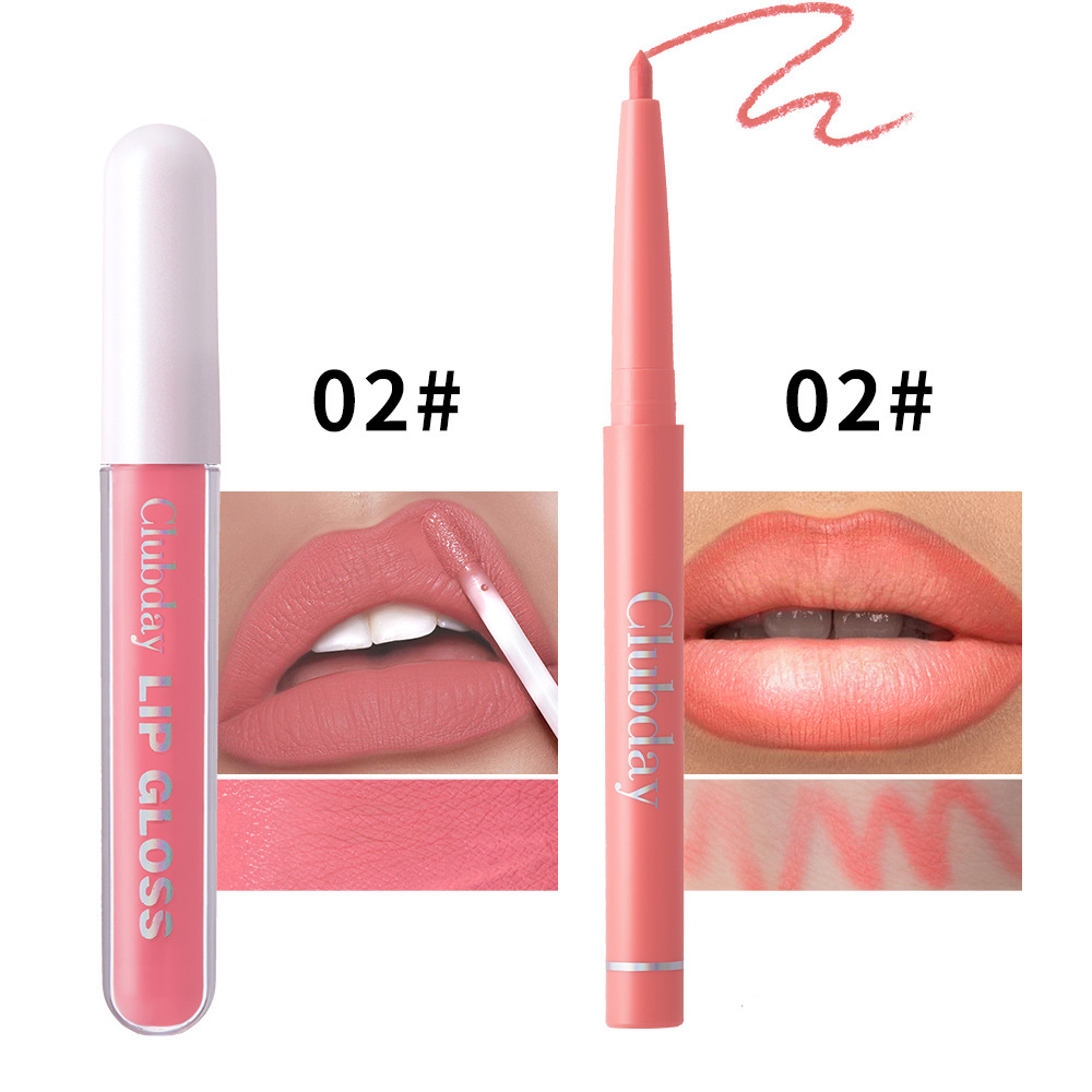 Clubday Lip Makeup 1+1 Set: Velvet Lip Gloss, Outlining Lip Pen, matte finish, long-lasting waterproof undefined