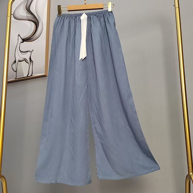 Pijama de seda de algodón para mujer, pantalones anchos de mujer embarazada de seda de algodón con estampado fino de verano