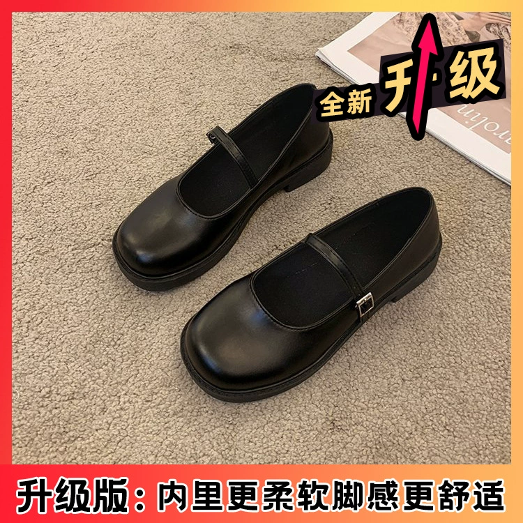 法式复古小皮鞋女2025年新款夏季圆头粗跟单鞋纯色配裙子玛丽珍鞋