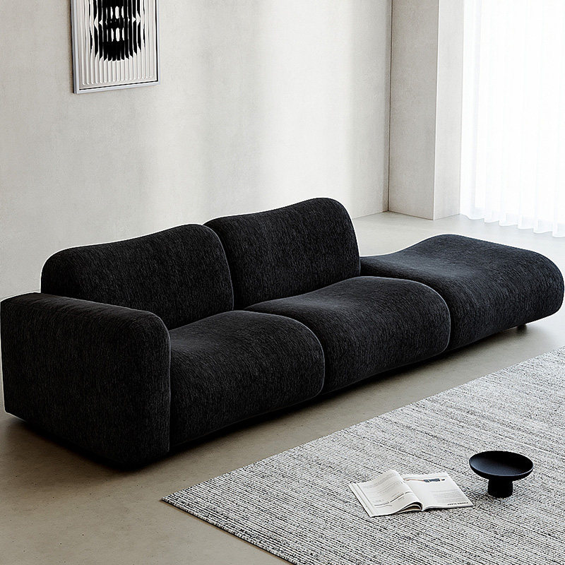 Sofá de tela modular minimalista italiano, viento silencioso, arena de sala de estar de forma especial, Chenille negro, inventario