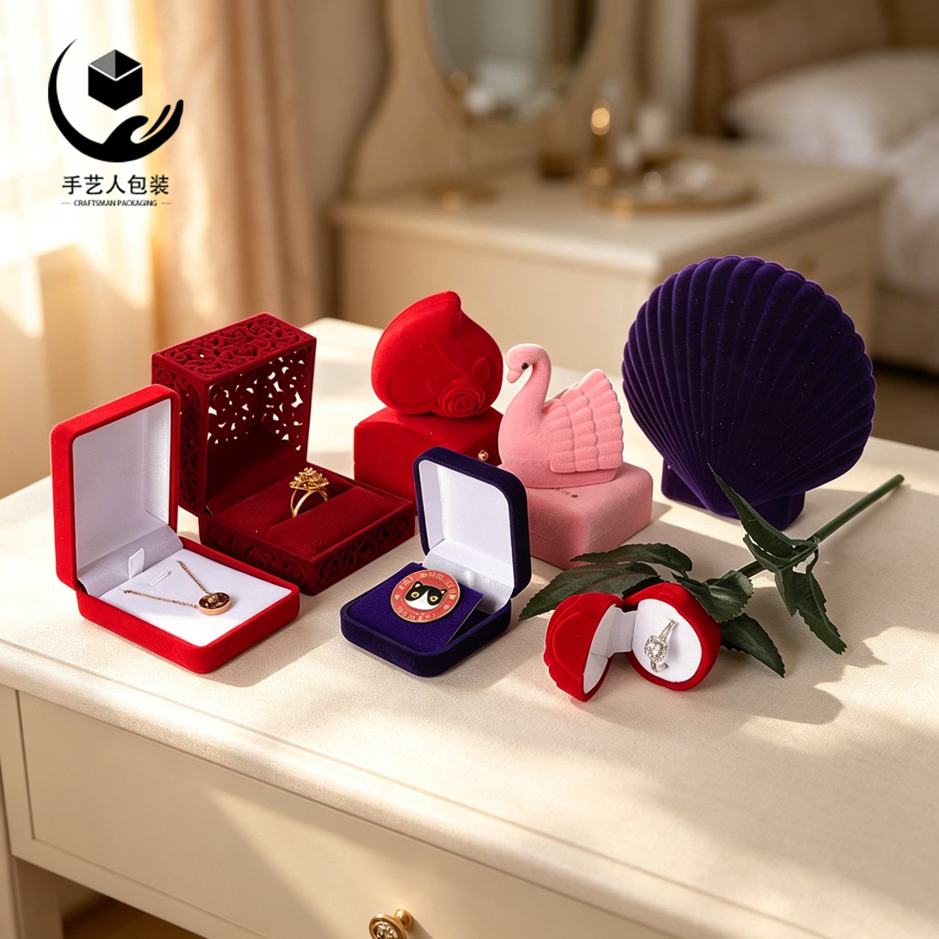 Caja Organizadora de Joyas y Anillos de Franela para Guardar Joyas