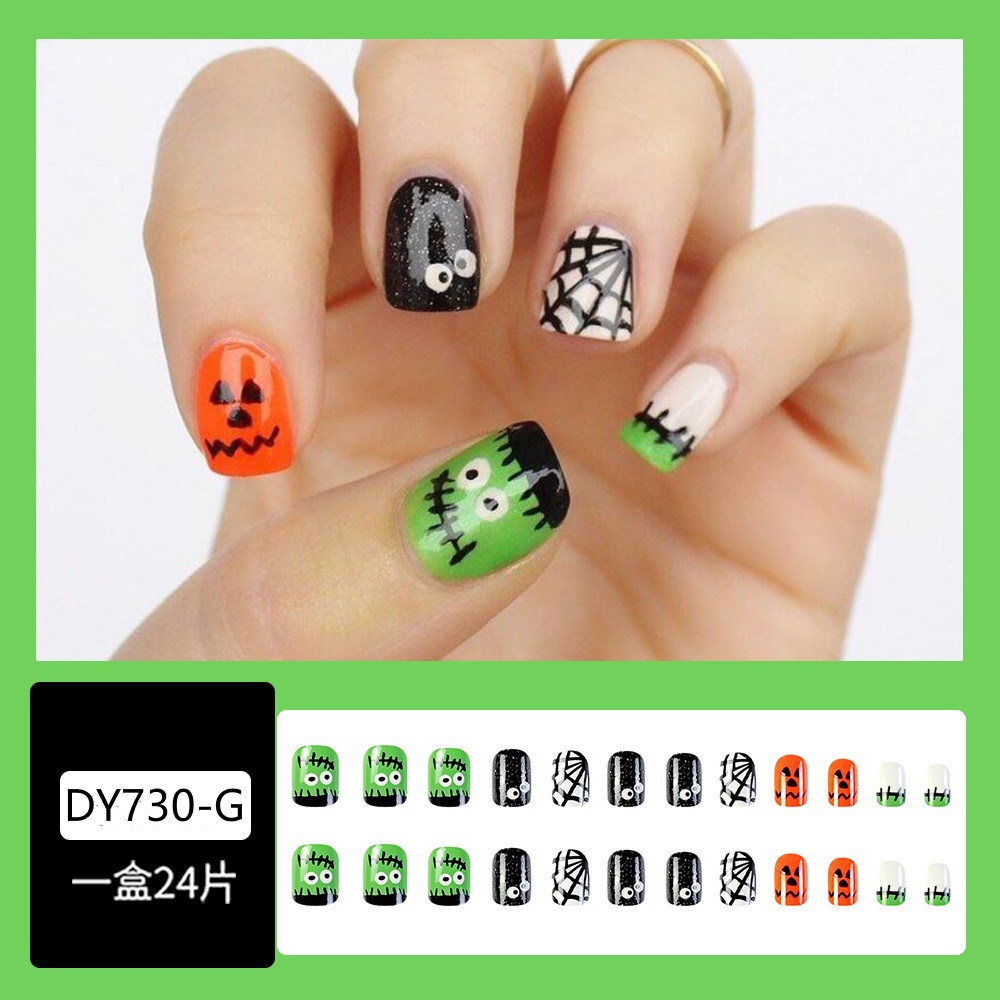 Uñas postizas de Halloween, muy vendidas en el extranjero, parches de uñas cortas de dibujos animados coloridos, dulces, geniales, divertidas y lindas, uñas para usar. image 3