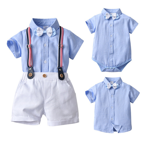 Export Trade Children's Clothing Wholesale British Waistband Pants Two-Piece Children's Clothes Baby Summer Thin Short-Sleeved Boys' Summer Wear