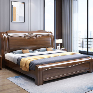 Gold Silk walnut solid wood bed 1.8 m new Chinese double bed master bedroom light luxury big bed storage furniture