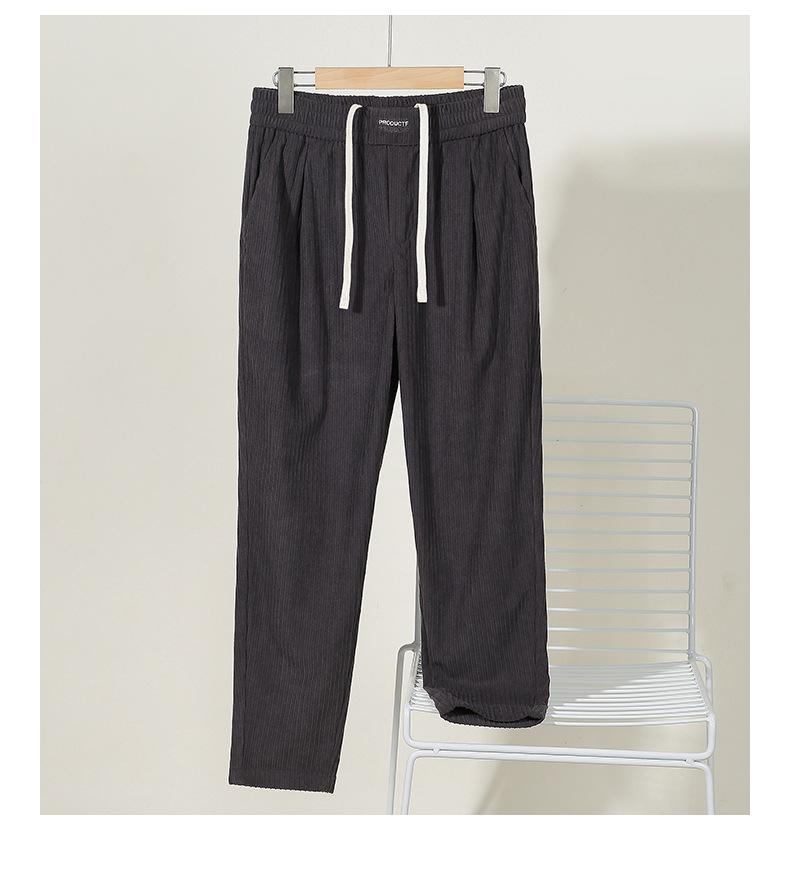 Men's Corduroy-Like Casual Pants - Straight-Leg Joggers With Twill Texture & Drawstring Waist (Khaki, Black, Dark Grey, M-XXL)_voghion.com