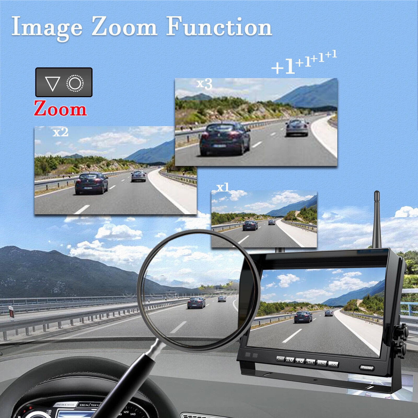 Car-mounted reversing camera DVR all-in-one unit, 1080P digital wireless reversing rear-view system, wireless monitoring recorder