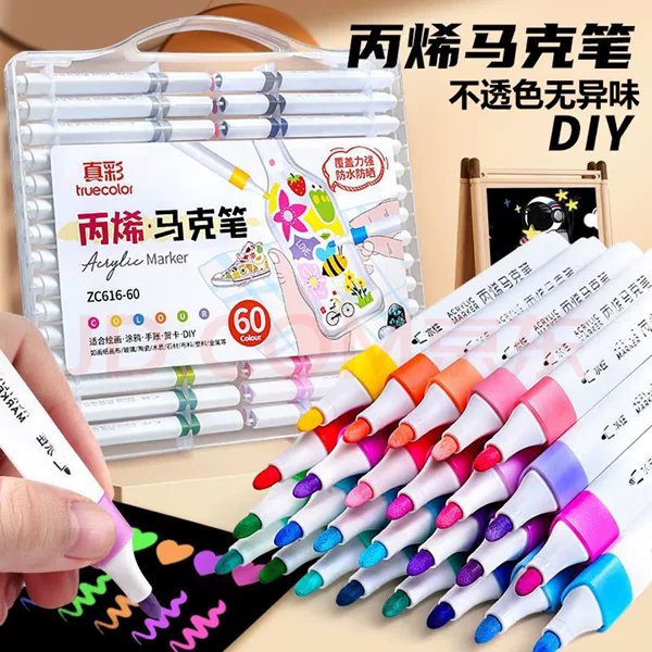 True-color acrylic markers, opaque and stackable, children's drawing pens, triangular handle watercolor pens for proper posture