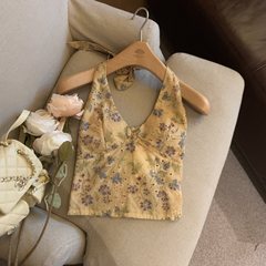 香港スタイルの新しい夏スタイルのドーパミンピュアディザイアスタイルホルターネック花柄デザインカジュアル年齢軽減ベストサスペンダートップトレンディ