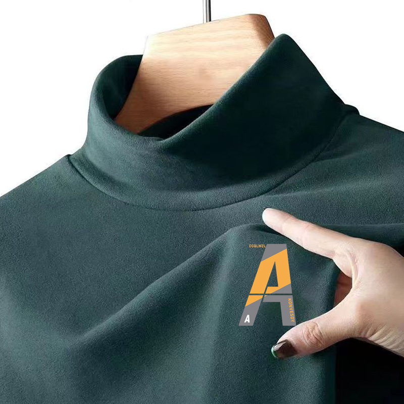De gama alta media de terciopelo de cuello alto otoño ropa de invierno de los hombres de moda casual ropa interior térmica estilo occidental de moda camisa de fondo del todo fósforo
