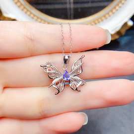 跨境亚马逊爆款天然坦桑石吊坠s925耳钉小众高级感耳3*5mm耳环