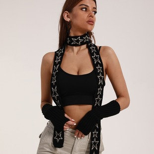 2024 Explosions European and American Cross-border Fashion Casual Versatile Five-pointed Star Knitted Accessories Small Scarf for Women in Autumn and Winter