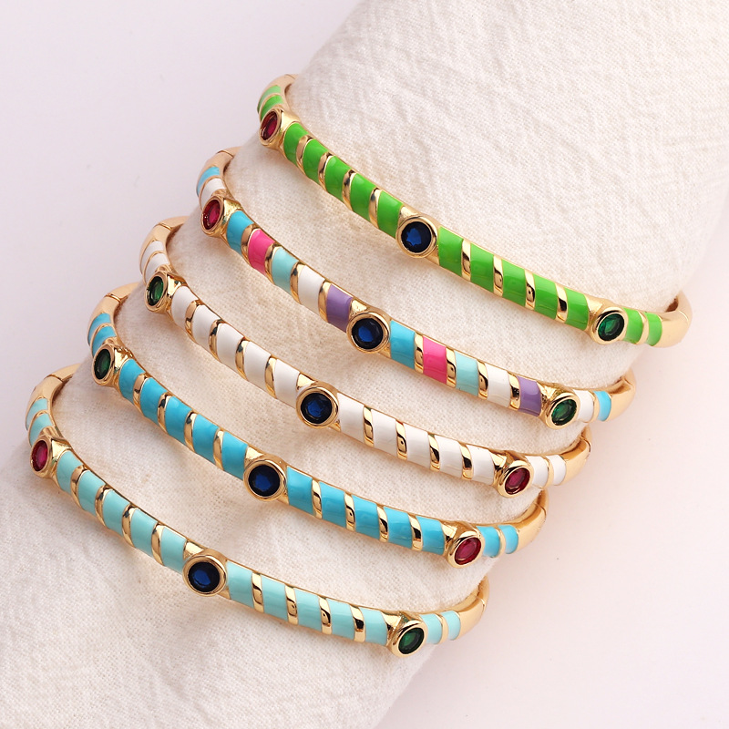 Sweet Geometric Copper Enamel Zircon Bracelets 1 Piece