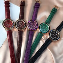 厂家直销钻六针进口石英机芯皮带手表防水女款石英表腕表大表盘