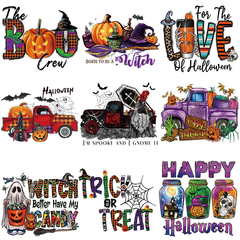 亚马逊货源南瓜万圣节烫画 服装印花图案热转印贴纸 耐水洗烫画贴