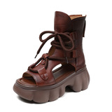 Высокие туфли на платформе, универсальные кожаные ботинки, летние сандалии, воловья кожа