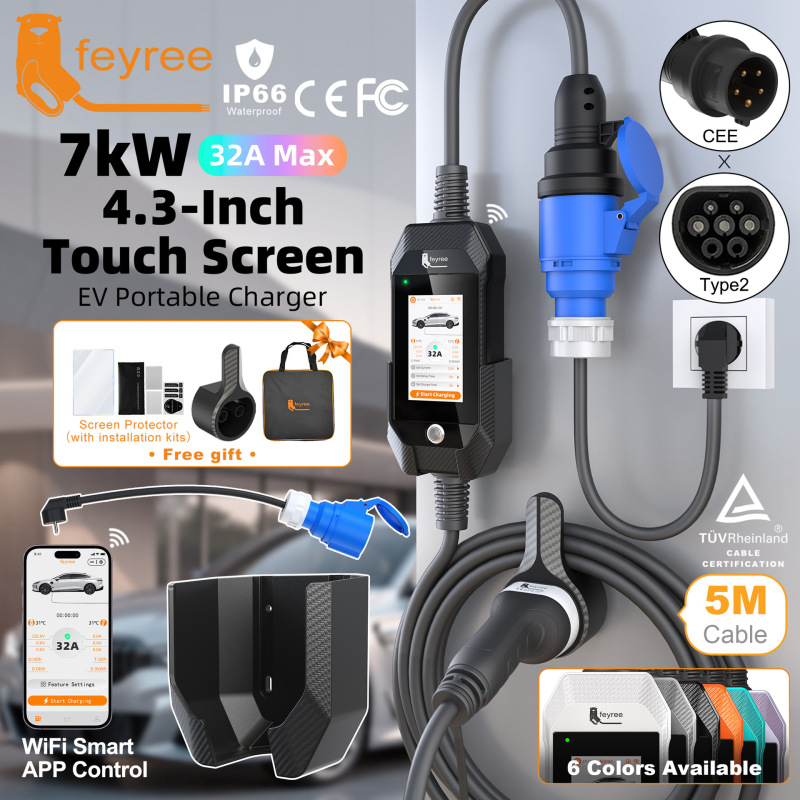 European Standard 7Kw Smart Touch Screen with App New Energy Vehicle Charger Household Vehicle Charger Ac Portable Charging Gun